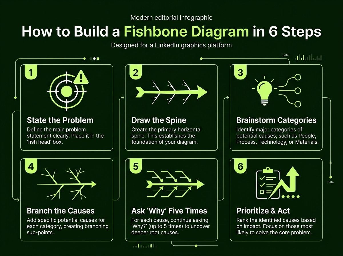 How to Build a Fishbone Diagram in 6 Steps Infographic